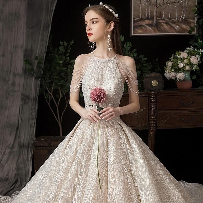 Luxurious Shiny Wedding Gown with Crystal Lace EDW234