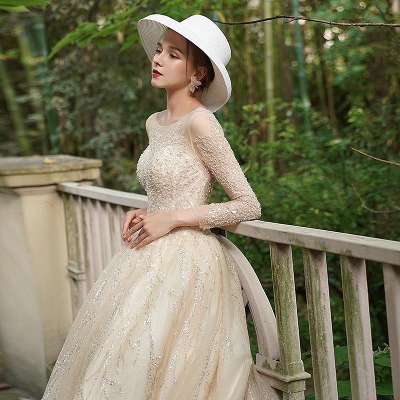 A-Line Luxury Appliques Beaded Wedding Gown