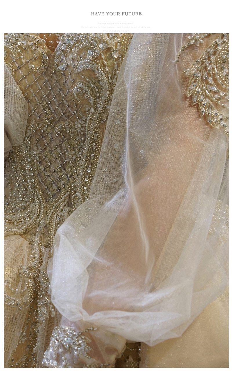 Luxury Court Train Wedding Gown with long sleeves EDW260
