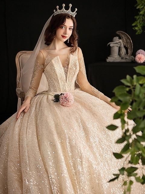 Luxury Shiny Wedding Dress with Long Sleeves ED675