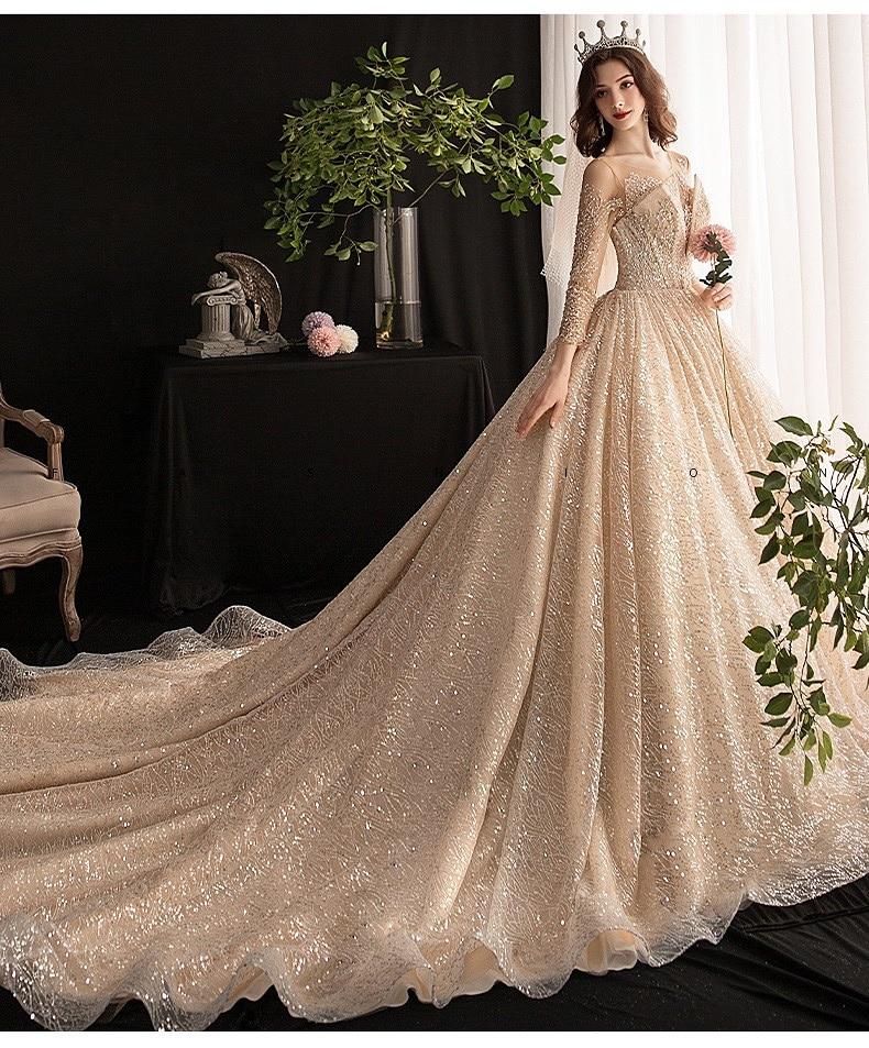 Luxury Shiny Wedding Dress with Long Sleeves ED675