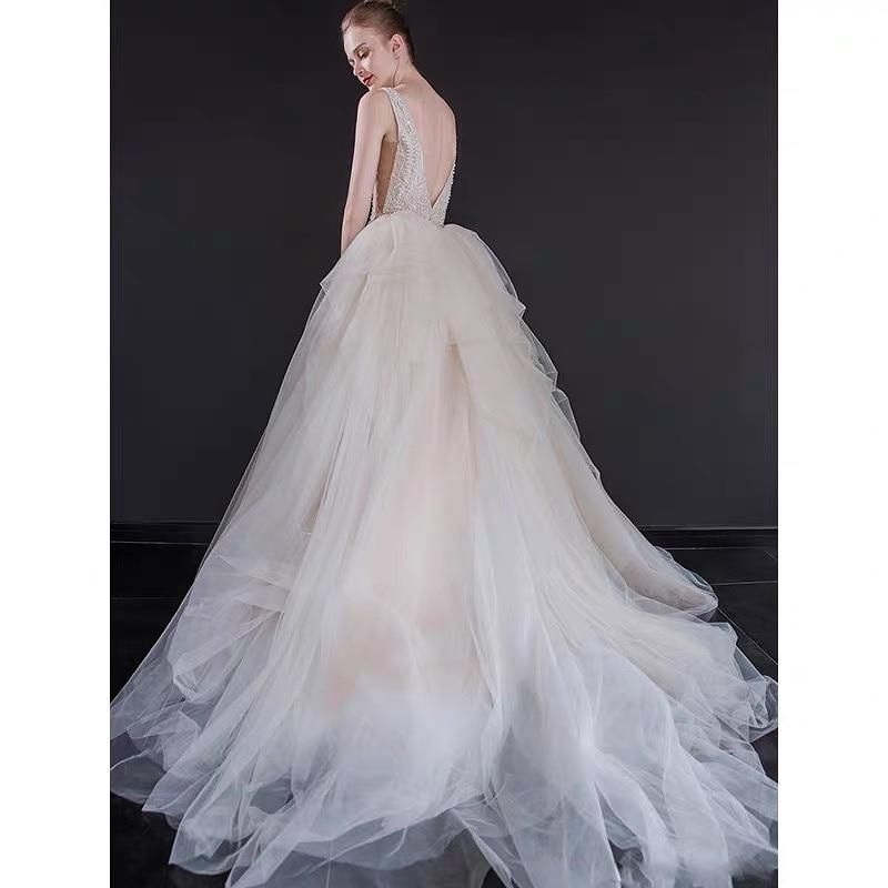 Luxury Wedding Dress Backless with Pearl Beads