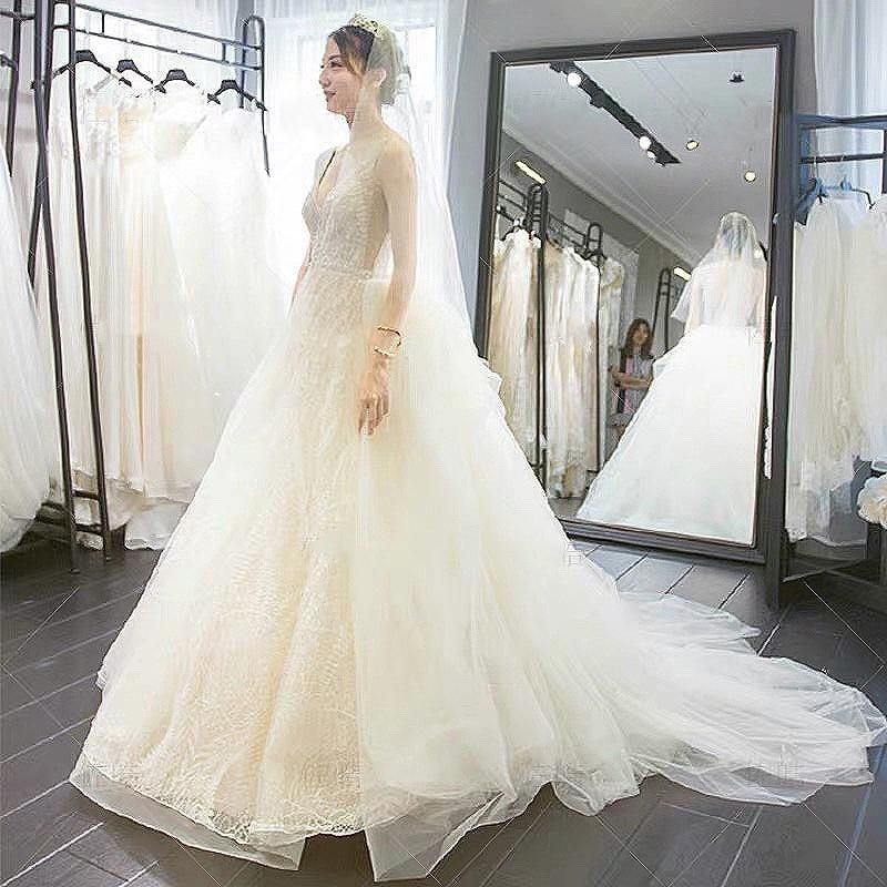 Luxury Wedding Dress Backless with Pearl Beads