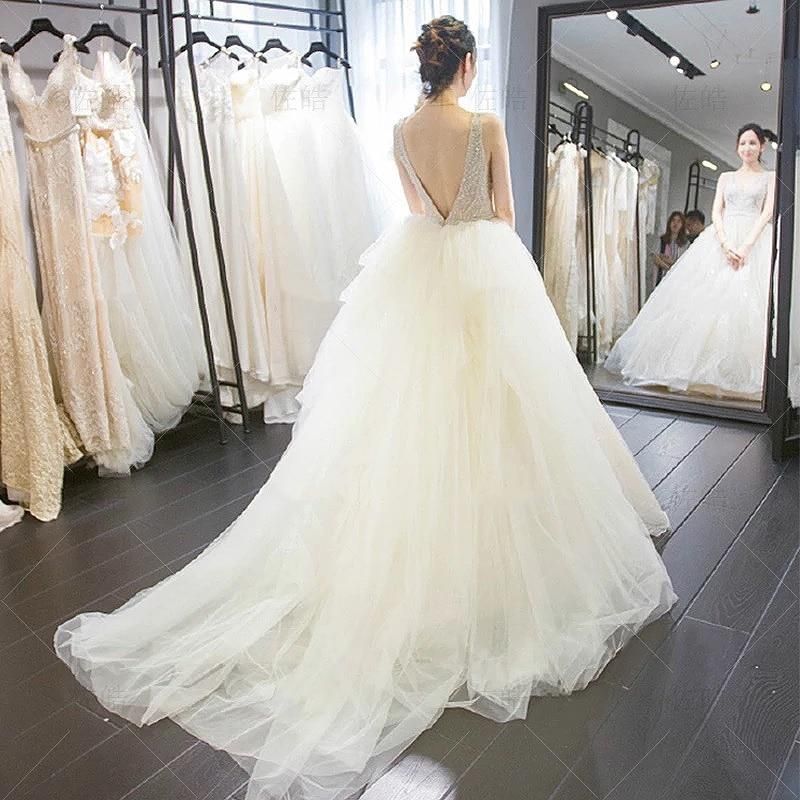 Luxury Wedding Dress Backless with Pearl Beads