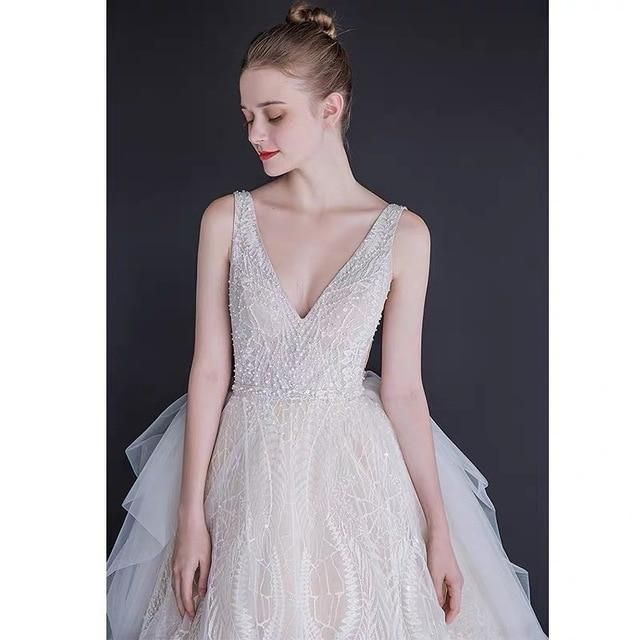 Luxury Wedding Dress Backless with Pearl Beads