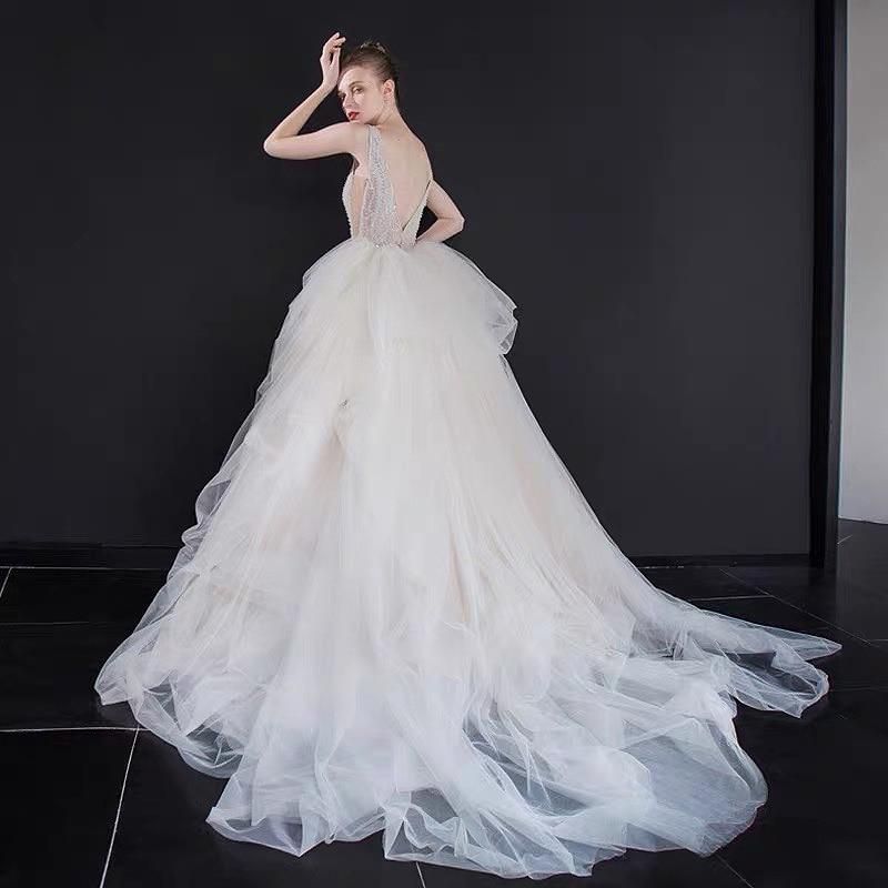 Luxury Wedding Dress Backless with Pearl Beads