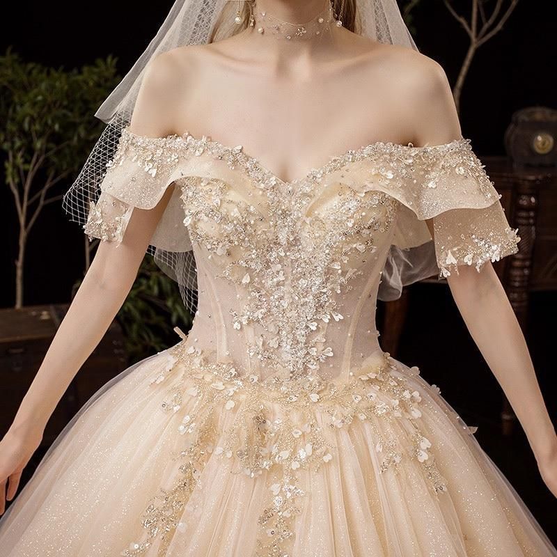 Shiny Vintage Wedding Dresses Off Shoulder with Crystal Bead