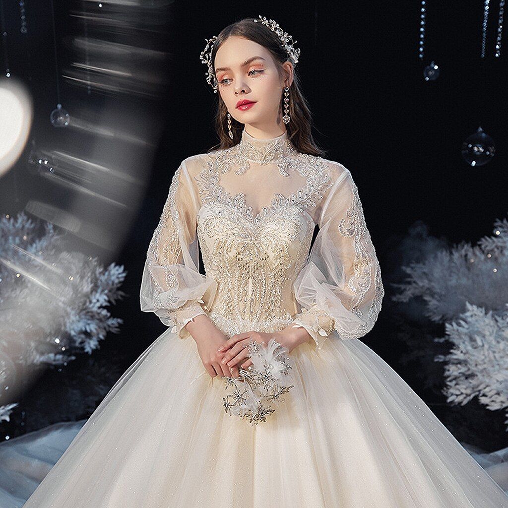 Luxury Princess Wedding Dress with Crystal Lace EDW112