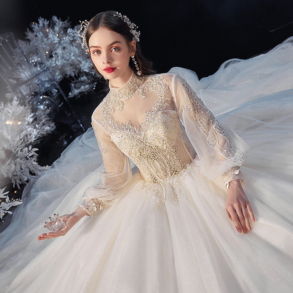 Luxury Princess Wedding Dress with Crystal Lace EDW112