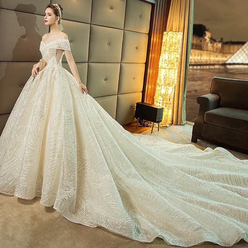 Gorgeous Shiny Wedding Dress Off the Shoulder Gown EDW110