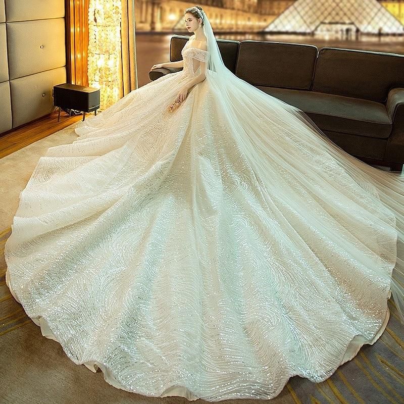 Gorgeous Shiny Wedding Dress Off the Shoulder Gown EDW110