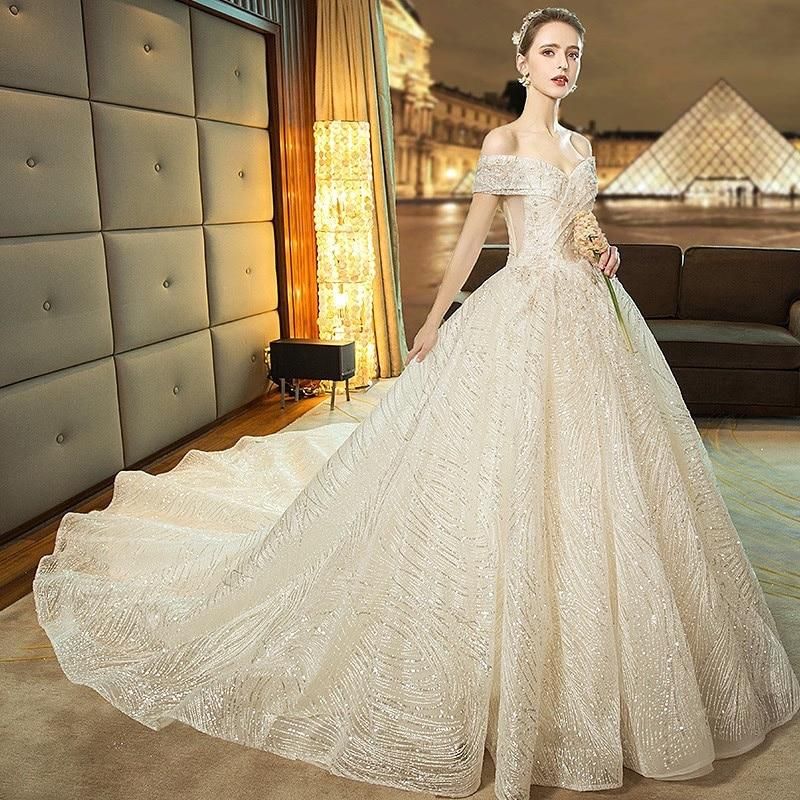 Gorgeous Shiny Wedding Dress Off the Shoulder Gown EDW110