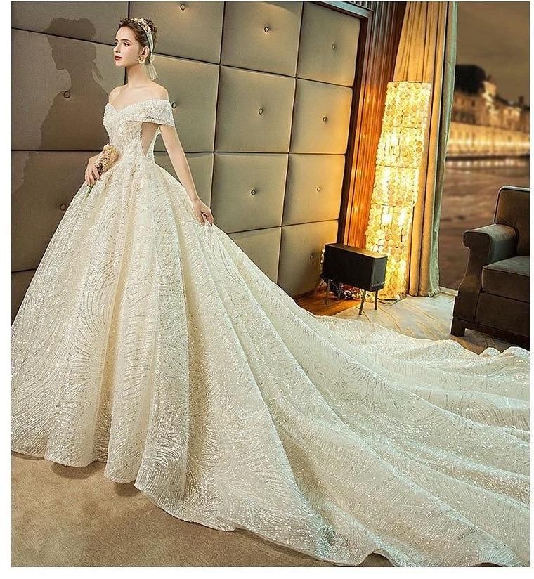 Gorgeous Shiny Wedding Dress Off the Shoulder Gown EDW110