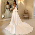 Satin A-line Wedding Dresses Strapless with Chapel Train EDL690