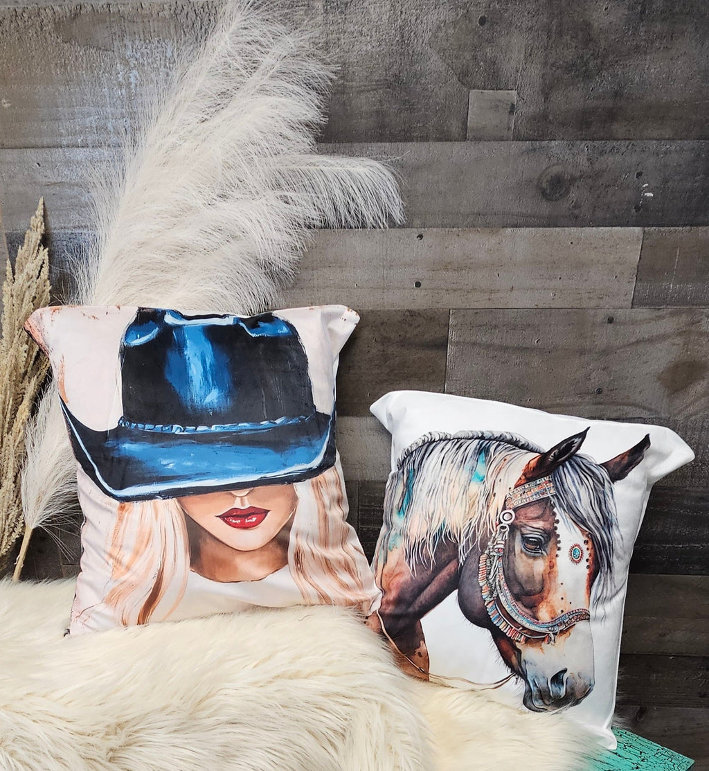 Baha Ranch Cowgirl Blonde Velvety Soft Throw Pillow Case Made in America
