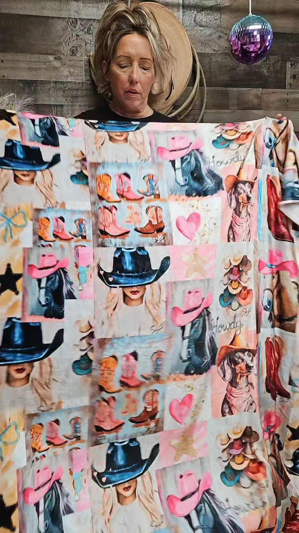 Baha Ranch Danilo Painted Cowgirl Collage Throw Blanket 60" x 80 Made in America