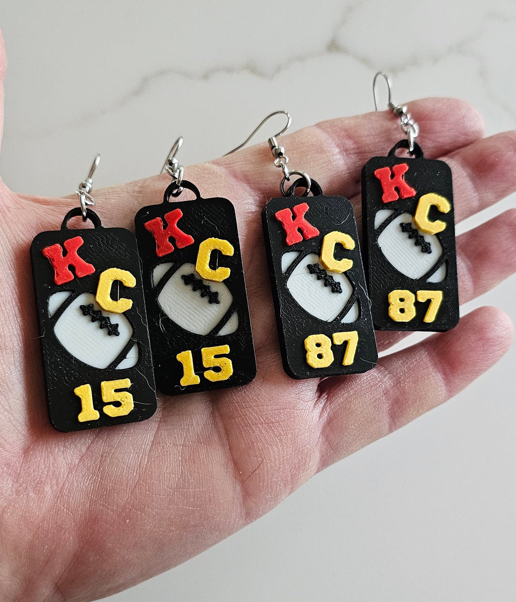 3D Print KC Chiefs Player Number Football Earrings choice of number