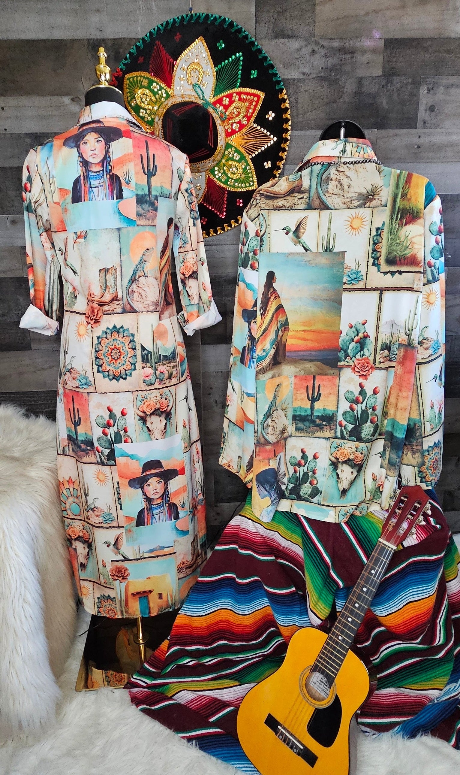 Baha Ranch Colores de Mexico Pictures of the Southwest Button-Up Long Sleeve Shirt Dress Duster