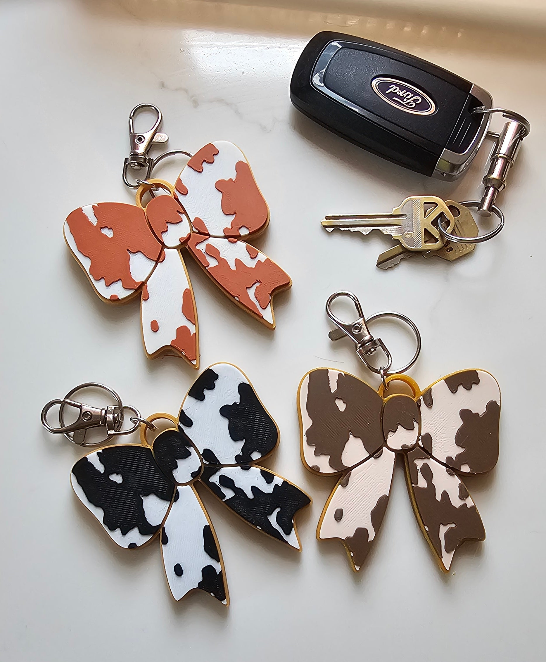 3d Print Puffy Bow Trend Keychain Fringe Cow Print Western Made in America