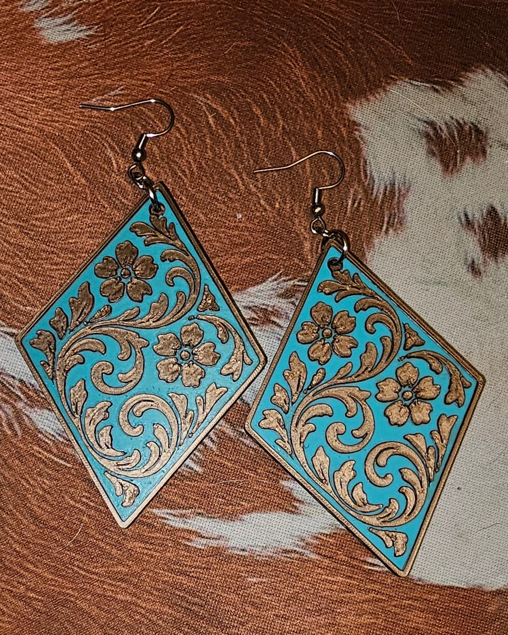 3D Print Western Tooled Floral Earrings Made in America Choice of Colors