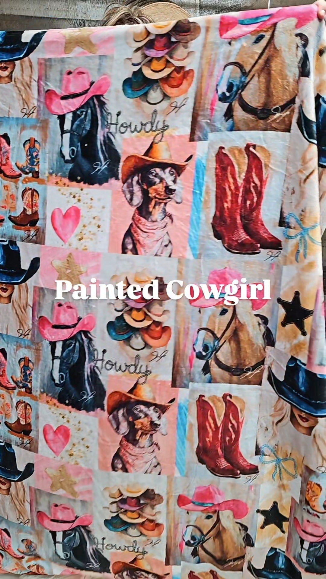 Baha Ranch Danilo Painted Cowgirl Collage Throw Blanket 60" x 80 Made in America