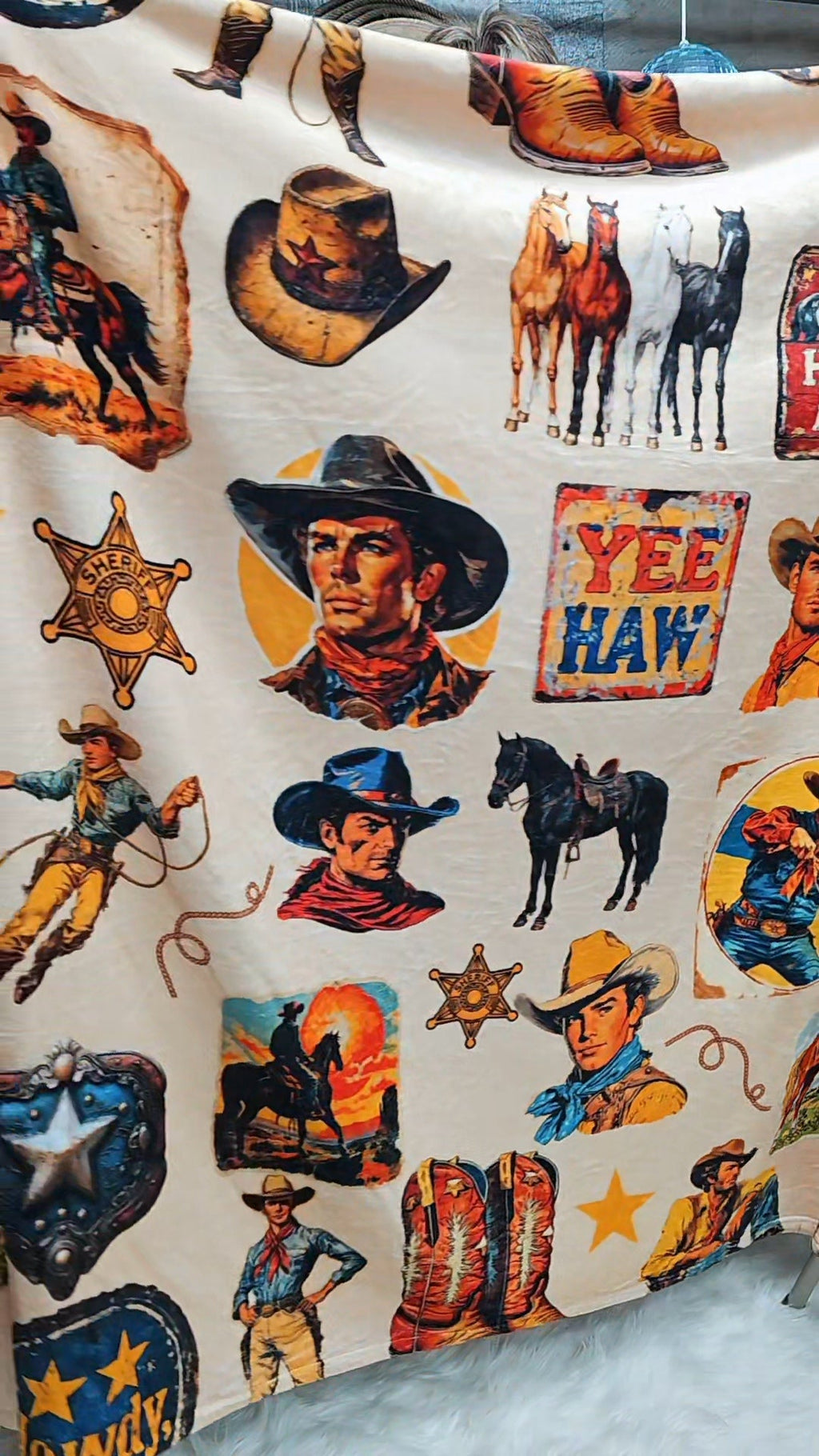 Baha Ranch Vintage Cowboy Collage Ultra-Soft Micro Fleece Blanket 60" x 80" Made in America