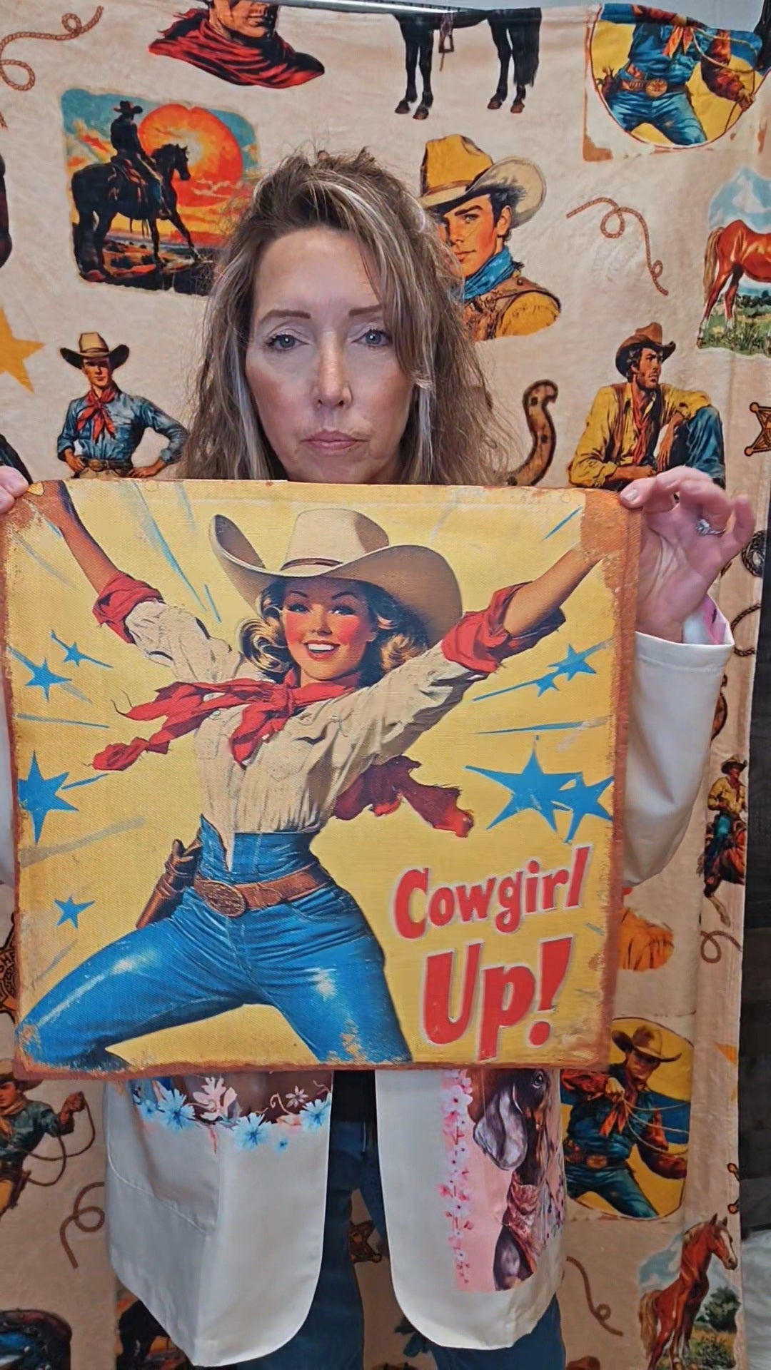Baha Ranch Vintage Cowgirl Up Throw Pillow Case 18 x 18 Made in America
