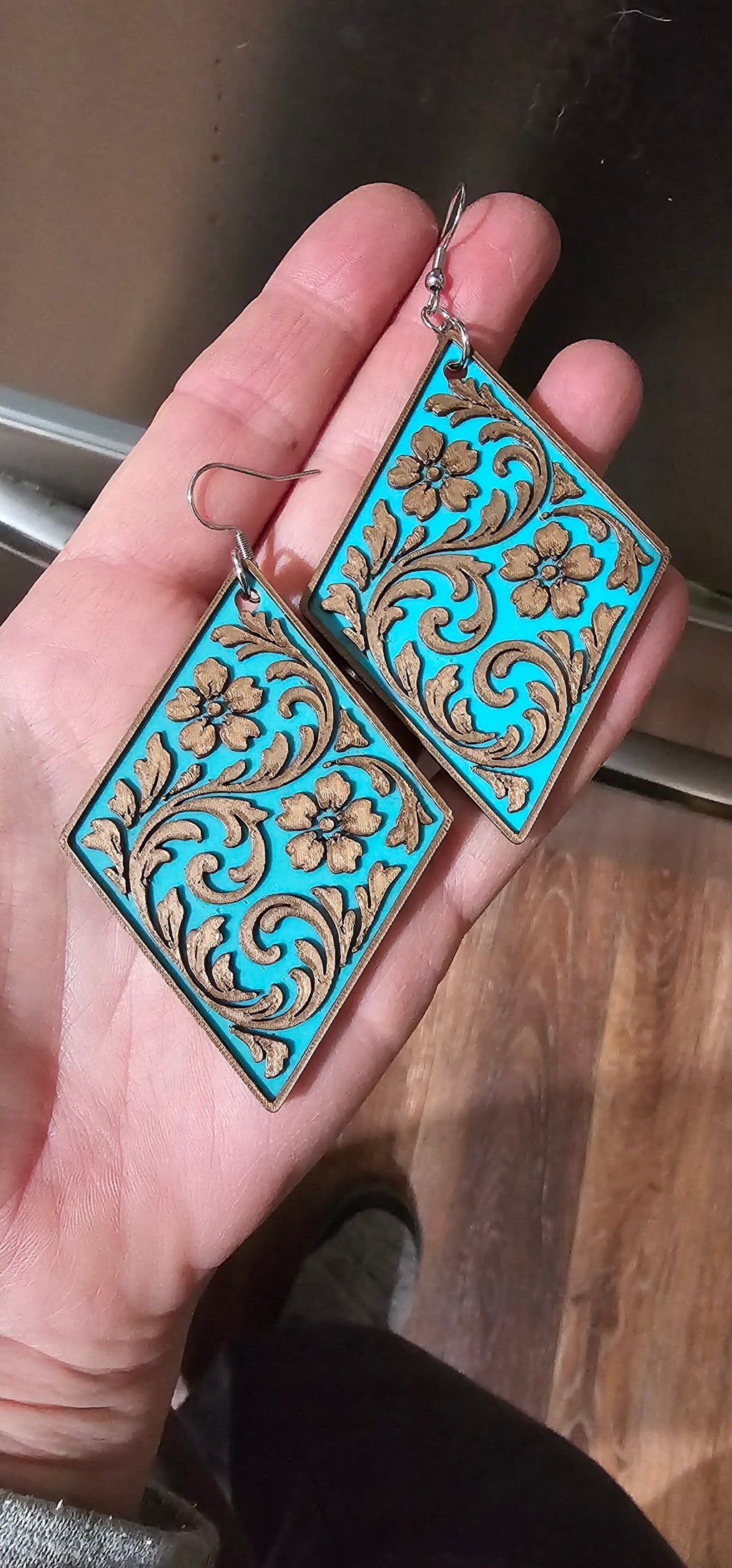 3D Print Western Tooled Floral Earrings Made in America Choice of Colors