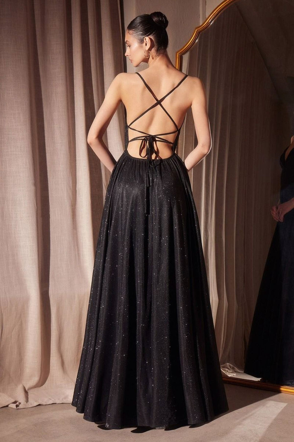 Ladivine Amoris T214 Sleeveless Spaghetti Strap A-Line Glitter Gown