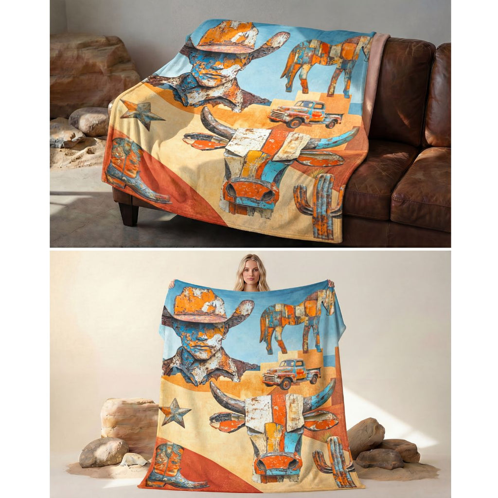Baha Ranch Western Ways Rustic Throw Blanket 60x80 Ultra-Soft Micro Fleece Made in America