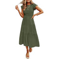 ZESICA Women's Summer Flutter Short Sleeve Smocked Midi Dress